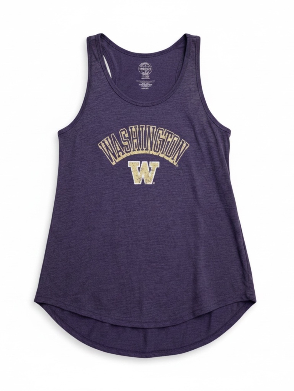 Washington Huskies Purple Heather Racerback Tank Top Women’s Large Rounded Hem